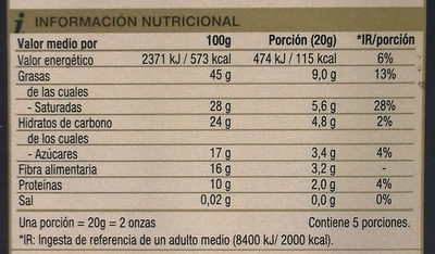 Chocolate negro 85% - Informació nutricional - es