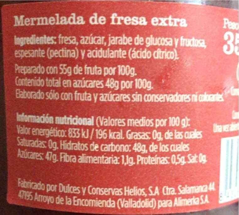 Mermelada de fresa - Tableau nutritionnel