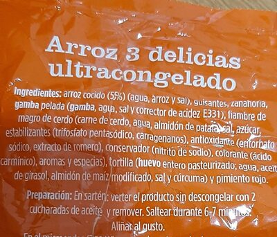 Arroz 3 delicias ultracongelado - Informació nutricional
