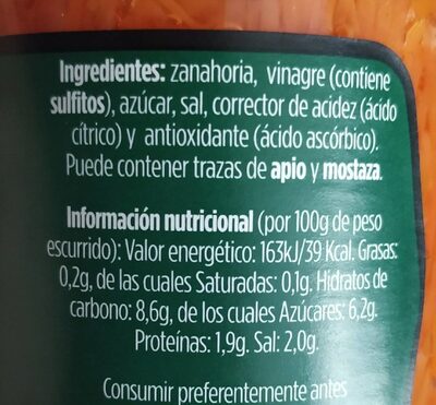 Zanahoria en tiras agridulce al vinagre de vino - Informació nutricional - es