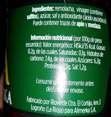 Ensalada remolacha - Nutrition facts - es