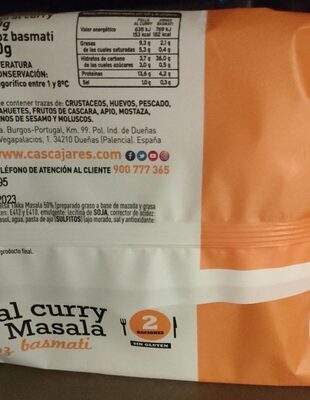 Pollo al curry con arroz basmati - Informació nutricional - es
