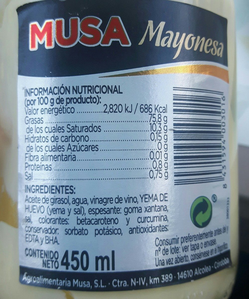 Mayonesa Musa - Ingrédients