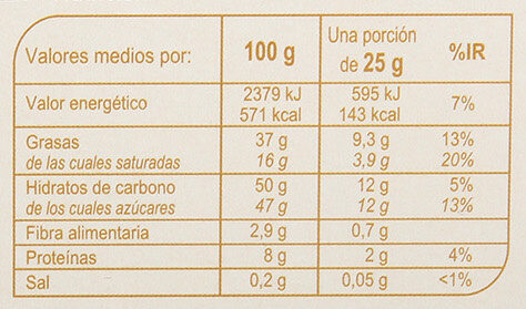 Turrón trufado de tres chocolates - Información nutricional