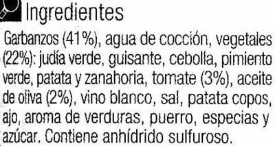 Garbanzo c/verdura - Ingredients - es