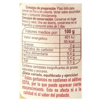 Garbanzos cocidos - Valori nutrizionali - es