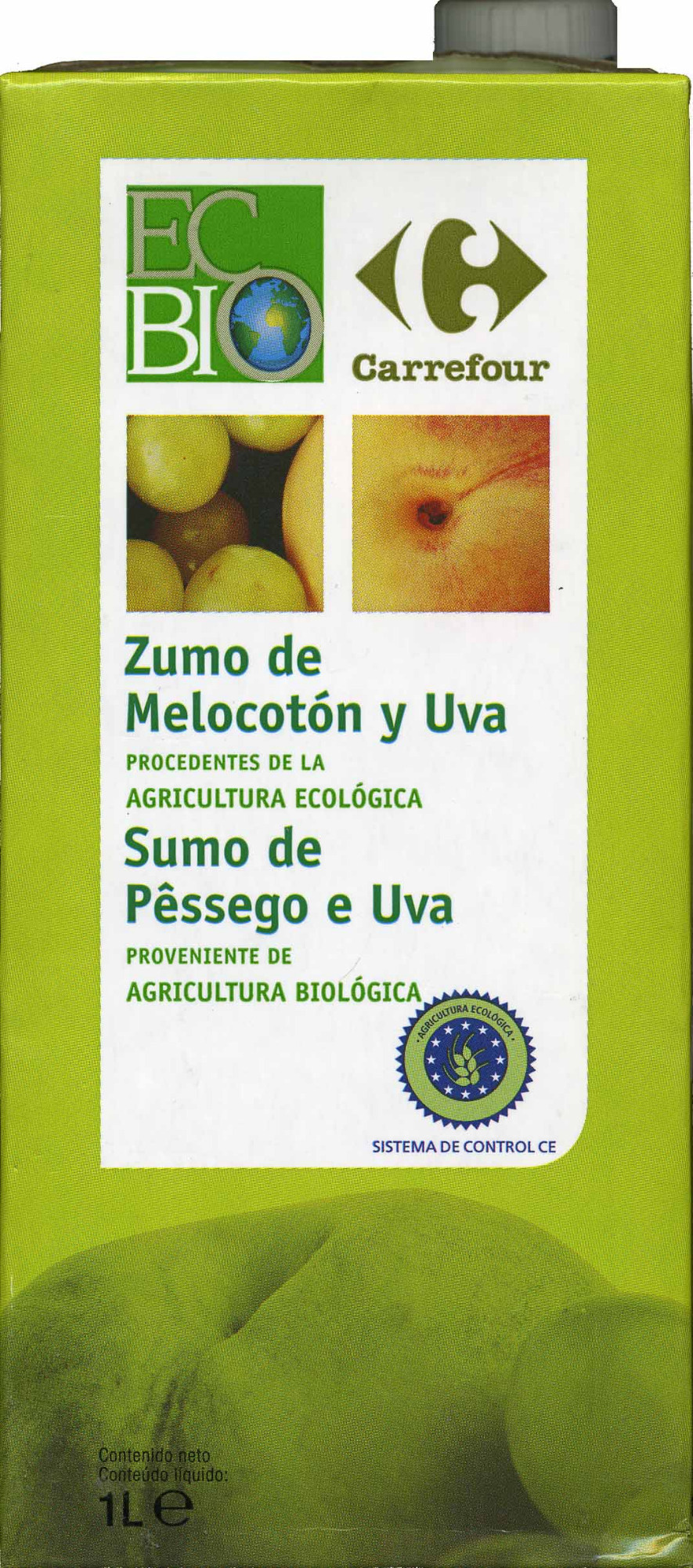 Zumo de melocotón y uva ecológico "Carrefour Bio" - Producte - es