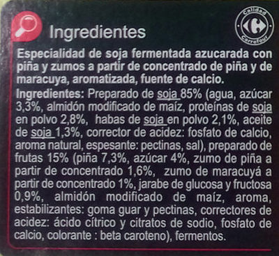 Especialidad Vegetal SOJA Frutas Amarillas - Ingredientes