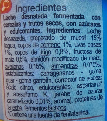 Yogur Muesli - Ingredients - es