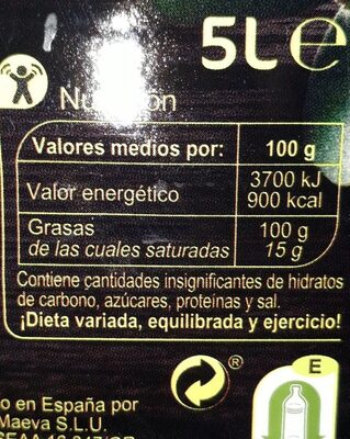 Aceite de oliva virgen - Información nutricional - fr