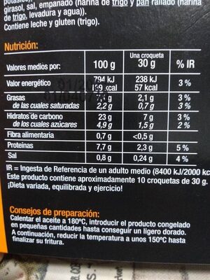 Croquetas de jamón curado - Nutrition facts