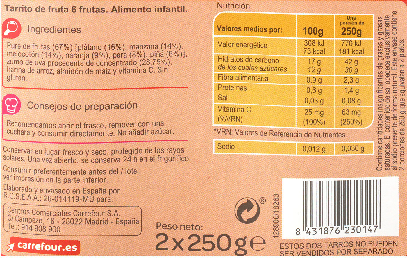 Tarrito 6 frutas - Informació nutricional - es