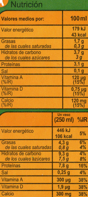 Bebida de soja calcio - Informació nutricional - es
