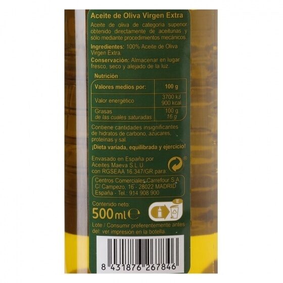 Aceite de oliva virgen extra - Información nutricional