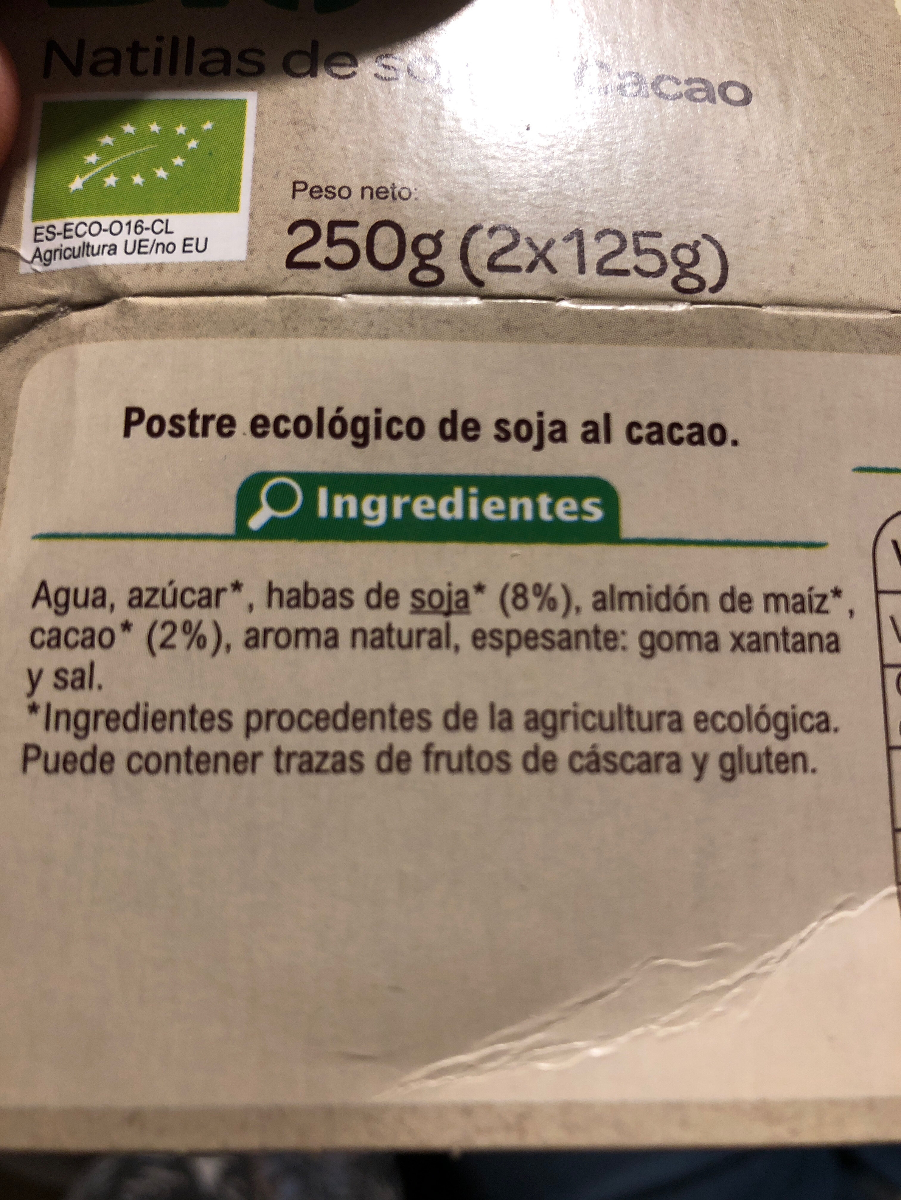Natillas de soja al cacao - Ingredientes