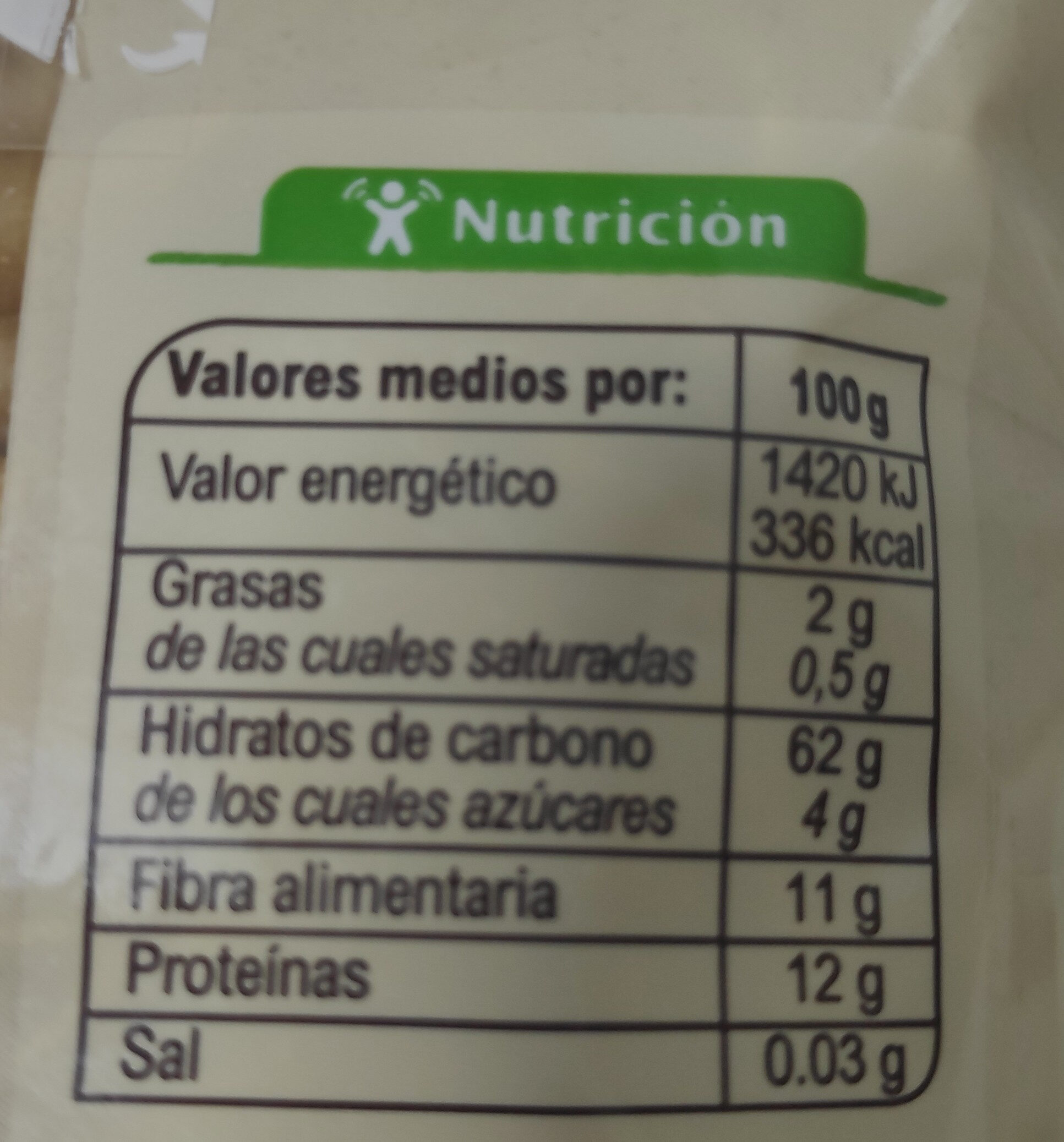 Macarrón de trigo integral - Nutrition facts - es