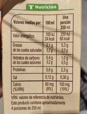 Bebida de almendra calcio 0% azúcares añadidos - Informació nutricional - es
