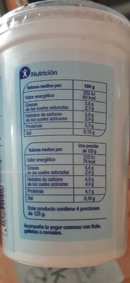 Yogur natural cremoso - Información nutricional