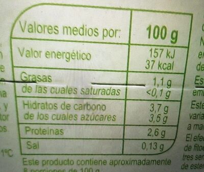 Actuacol 0% Fresa - Tableau nutritionnel - es