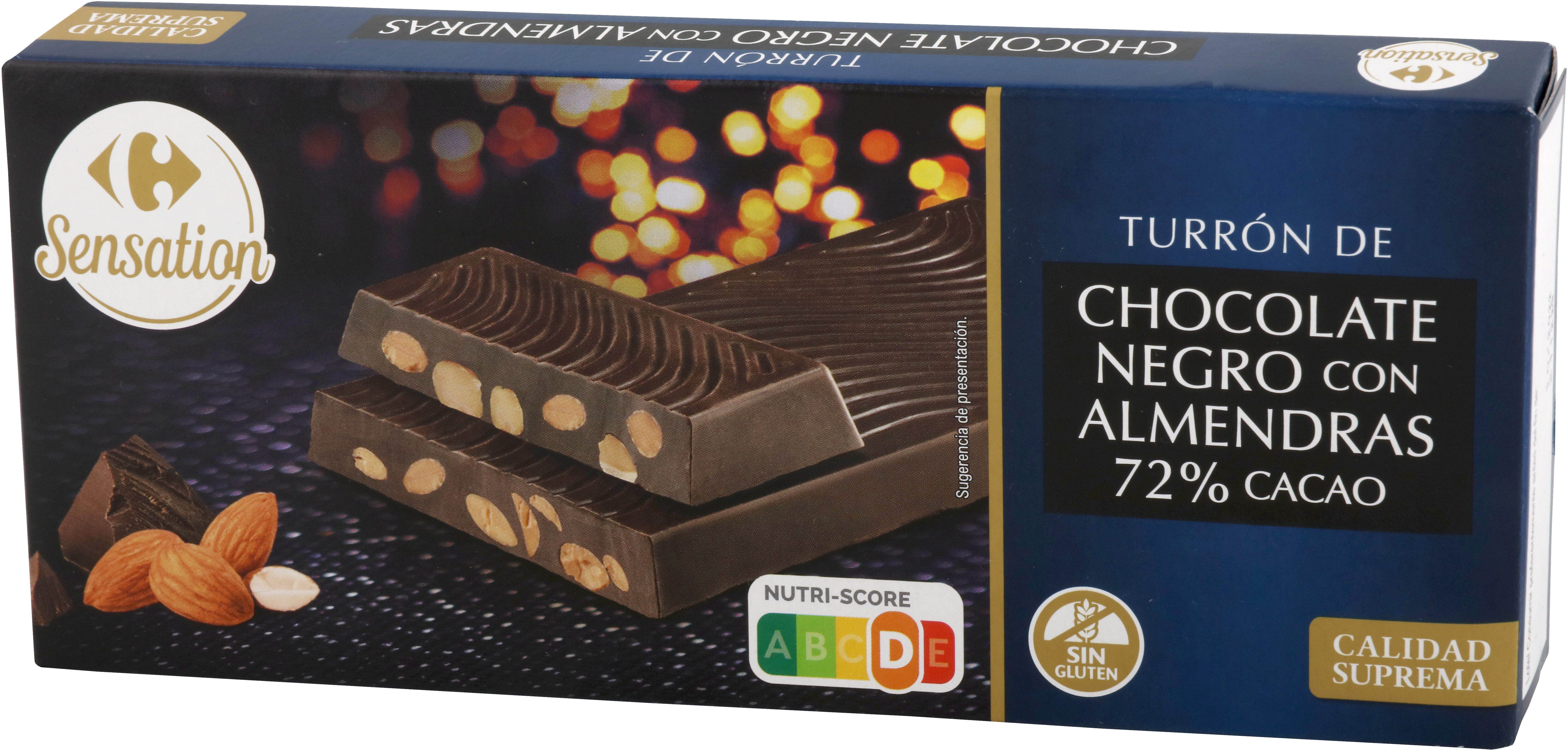 Turrón chocolate negro 72% cacao con almendras - Produktua - es