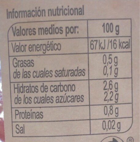 Tomate natural rallado - Información nutricional