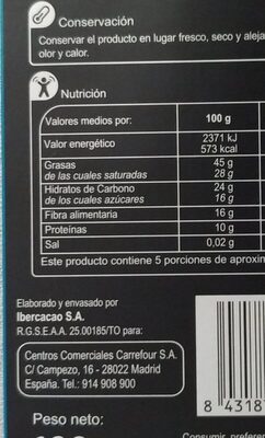 cacao negro intenso 85% - Informació nutricional - es