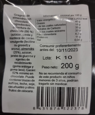 Almendra choco negro - Ingredients - es
