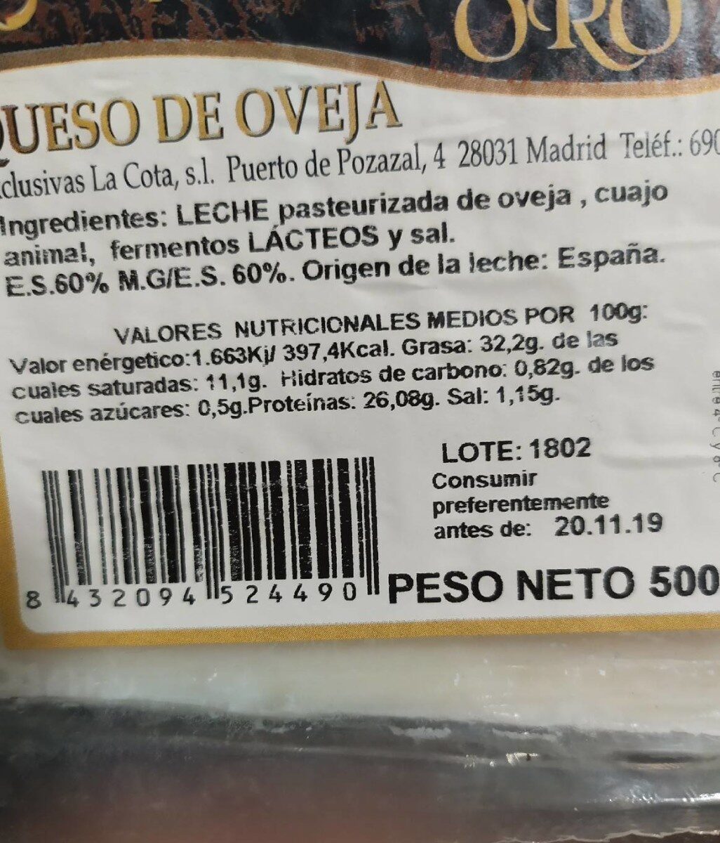 Queso de Oveja - Nutrition facts - es