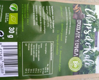 Chips de kale chocolate y canela - Información nutricional