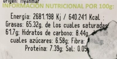 Chips de coco deshidratado - Informació nutricional - es