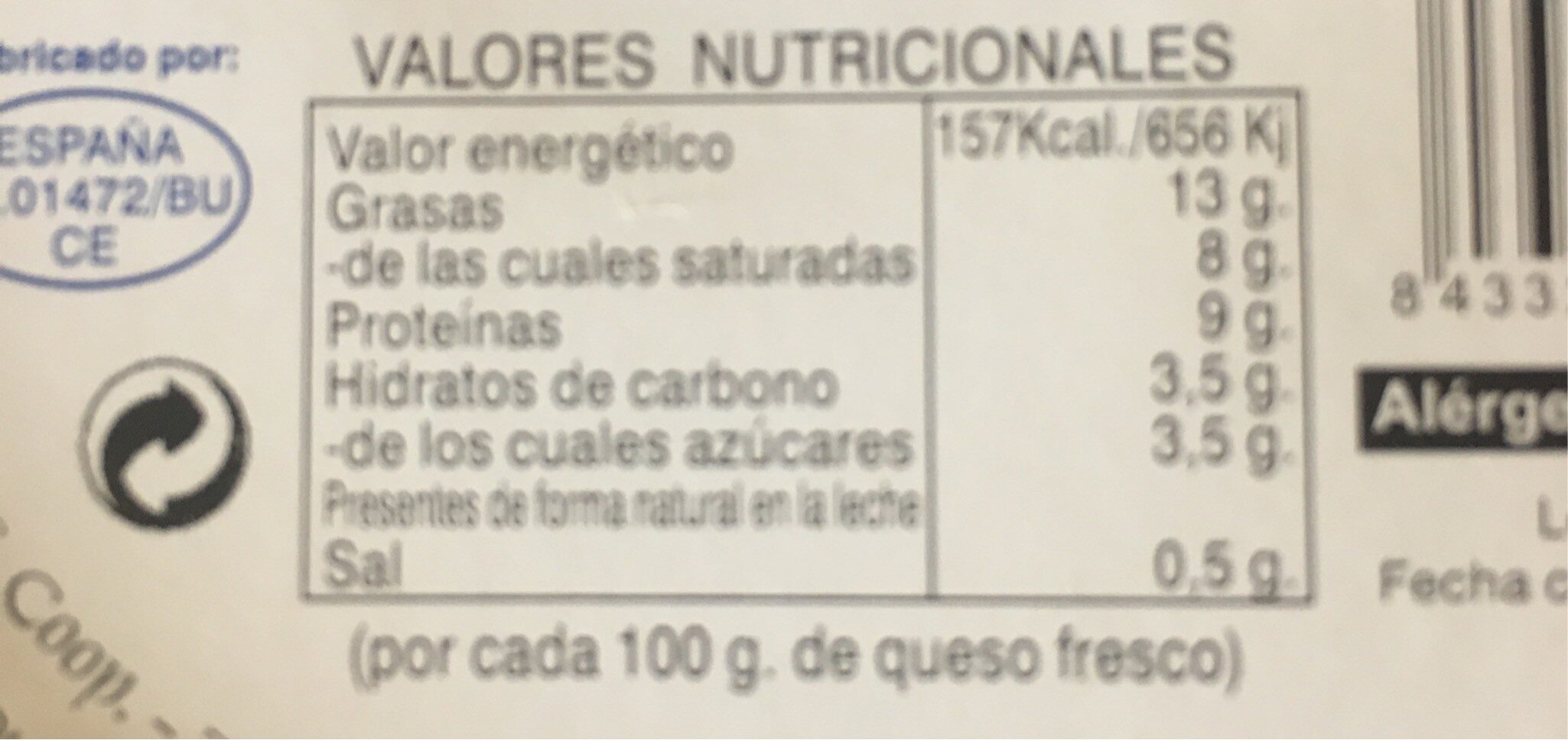 Queso fresco - Nutrition facts - es