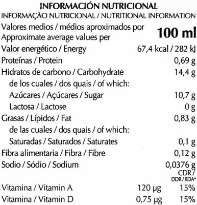 Bebida de arroz UHT, vitaminas A y D y calcio - Informació nutricional - es