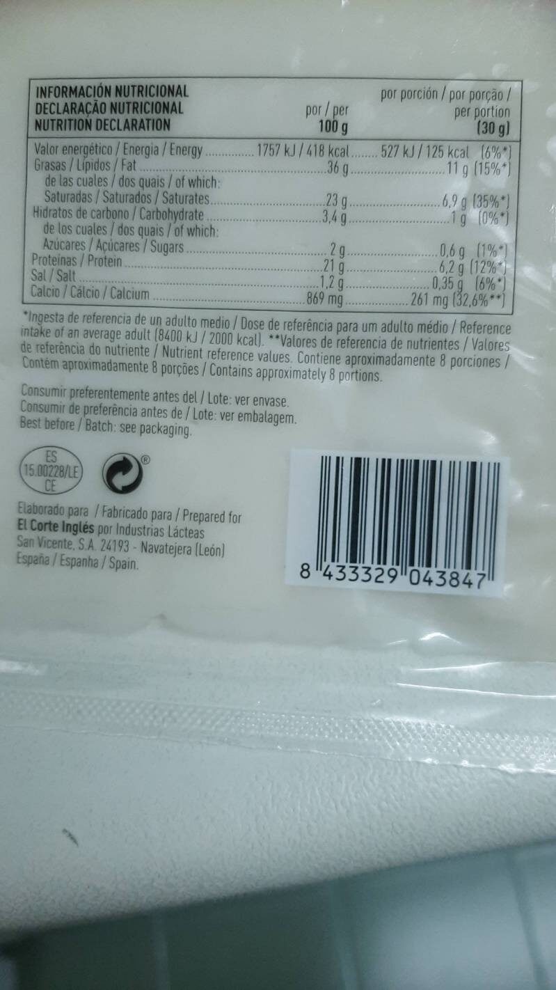 Queso puro de cabra - Informació nutricional - es