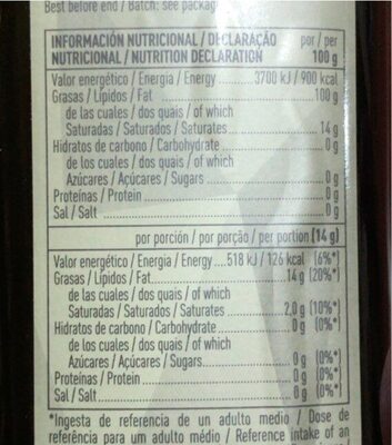 Aceite de oliva virgen extra Hojiblanca - Informació nutricional - es