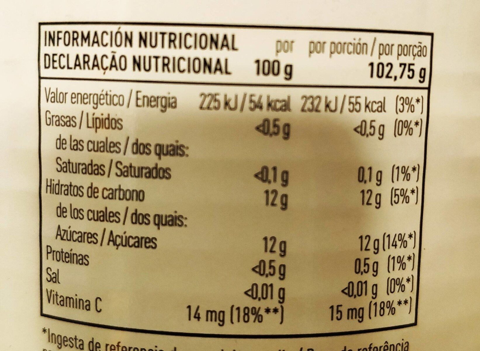 Piña en su jugo en rodajas lata 493 g - Nutrition facts - fr
