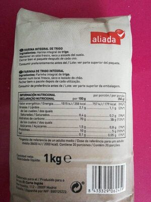 Harina de trigo integral - Información nutricional