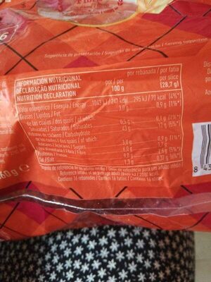 Pan de molde integral con corteza - Nutrition facts - es
