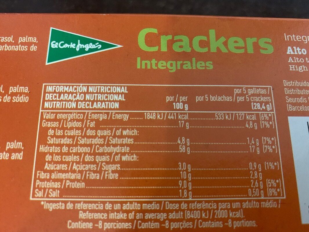 Crackers integrales - Informació nutricional - es