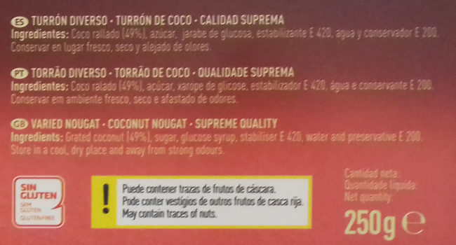 Turrón de coco - Ingredients - es