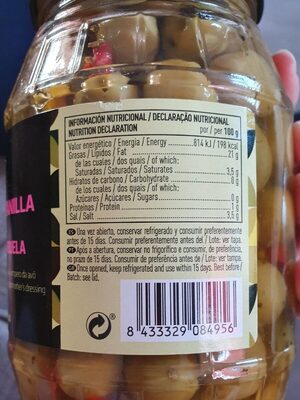 Aceitunas manzanilla aliño de la abuela frasco 500 g - Nutrition facts - fr
