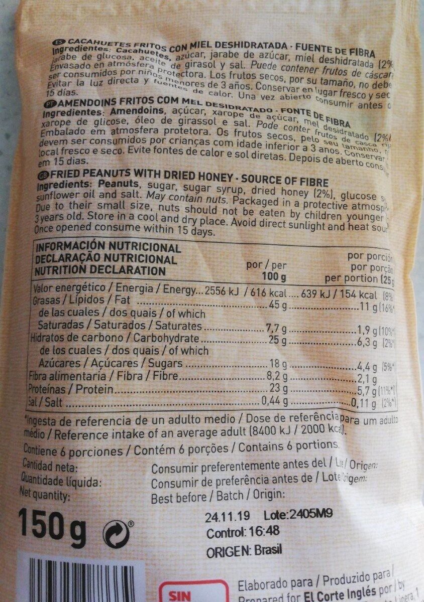 Cacahuetes fritos con miel - Tableau nutritionnel