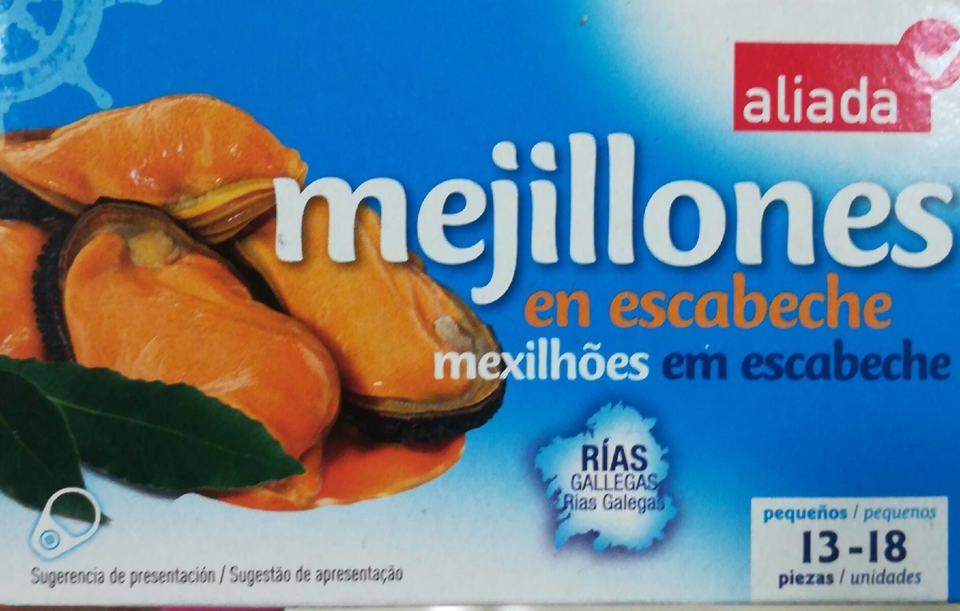 Mejillones de las rías gallegas en escabeche sin gluten 13-18 lata 69 g - Producte - es