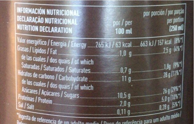 Batido al cacao esterilizado - Informació nutricional - es