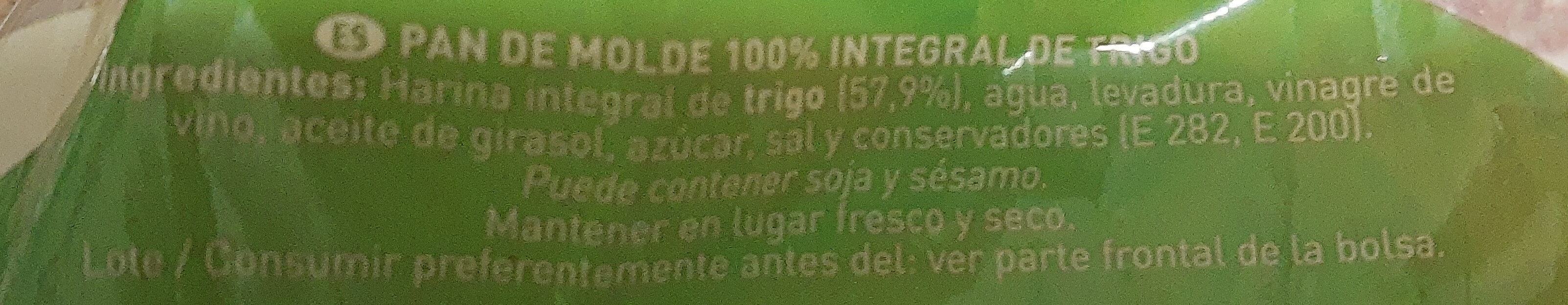 Pan rústico 100% integral de trigo - Ingredients - es