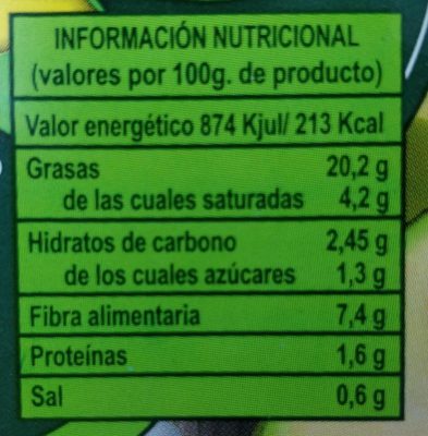 Guacamole ecológico - Informació nutricional - fr