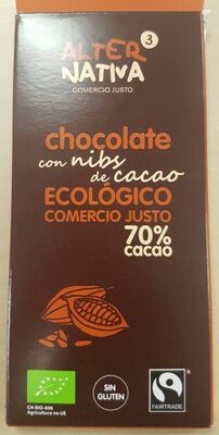Chocolate con nibs de cacao ecológico comercio justo 70% cacao - Producte - es