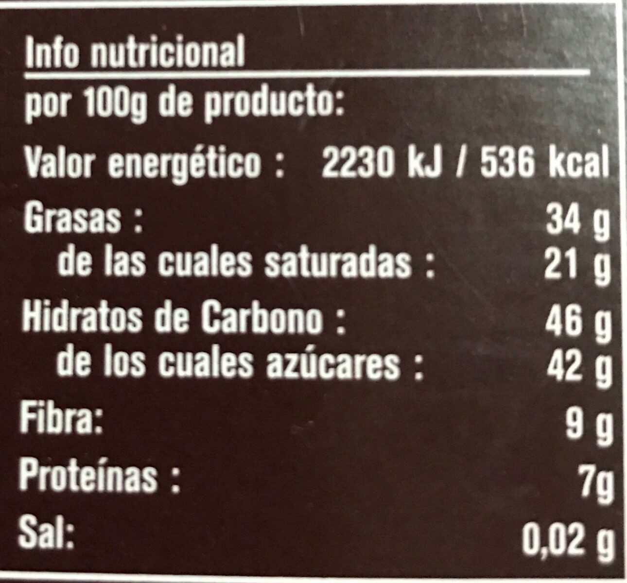 Chocolate con jengibre y limon ecologico - Informació nutricional - es