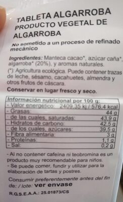 Choco-algarroba - Informació nutricional - es