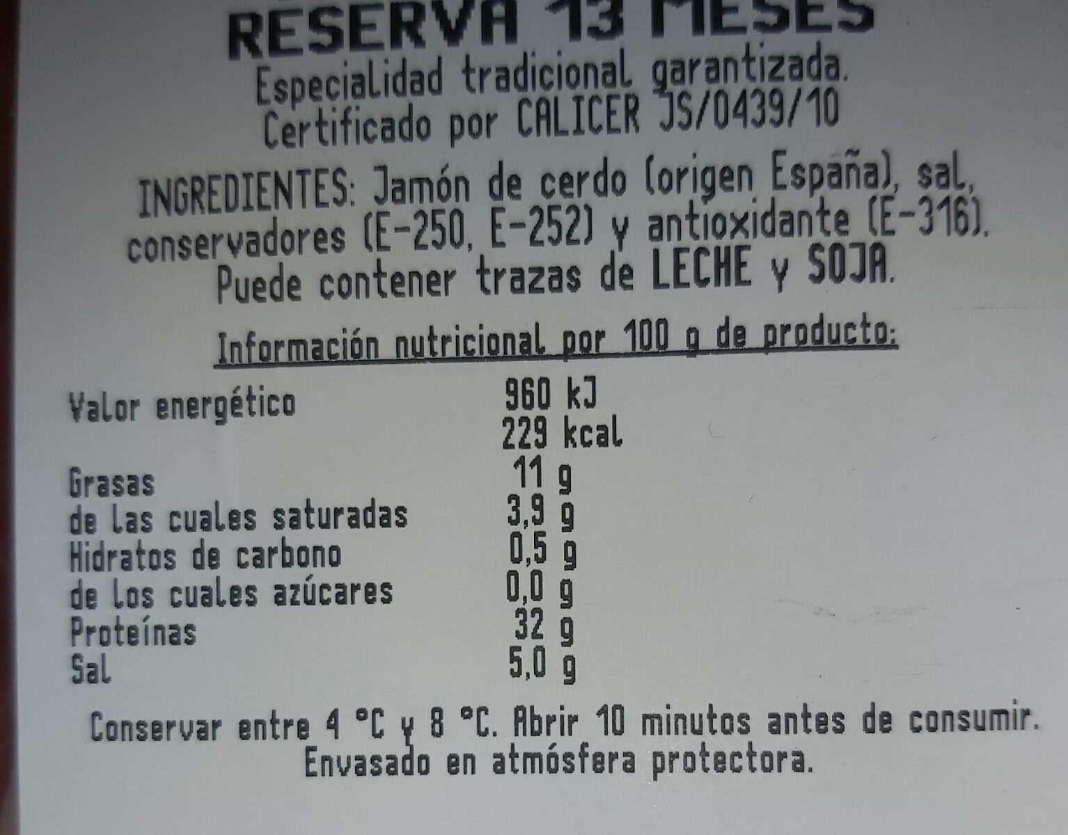 jamon serrano reserva - Nutrition facts - es