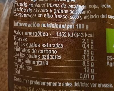 Couscous Integral Eco Veritas 500G - Nutrition facts - fr